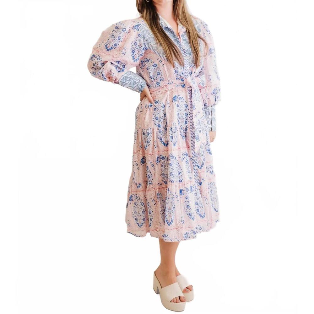 NEW HEART OF GRACE lady liberty puff sleeve maxi dress in multicolor